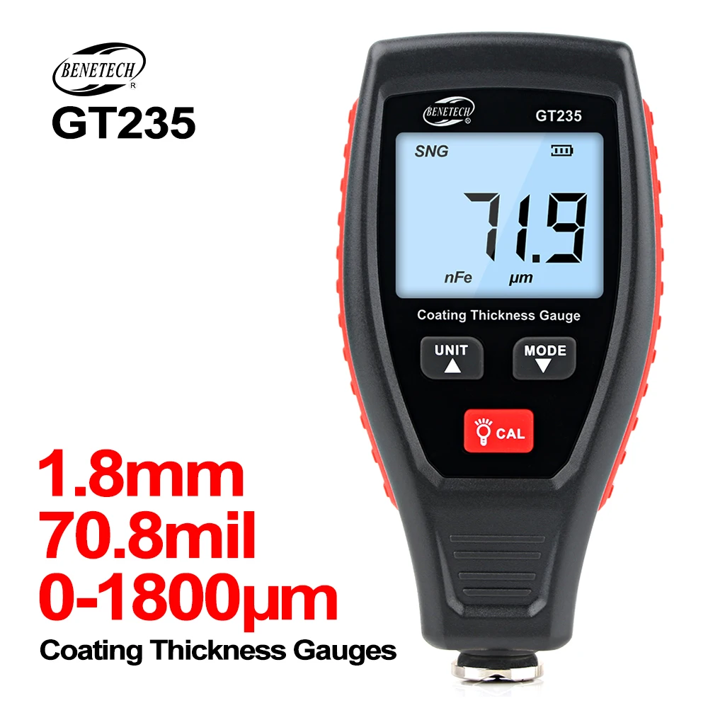 Paint Thickness Gauge - 車の塗装用rzコーティング厚さゲージ、ハンドヘルド厚さゲージメーター、深さゲージテスター、測定範囲、0〜1800 μm