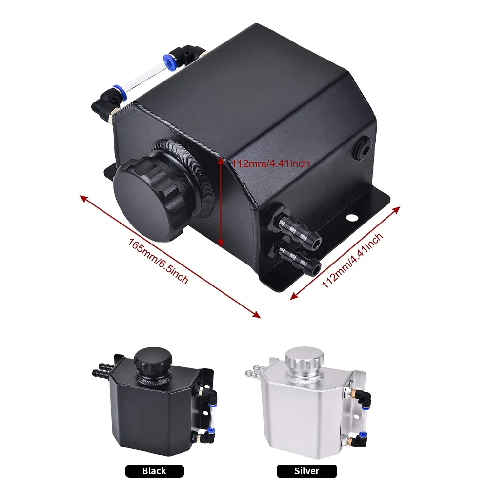 Oil Drain Tank - 1L シルバーアルミニウムクーラントラジエーターオーバーフローリカバリーウォータータンクボトル（キャップ付き）オイルキャッチ缶燃料サージタンク