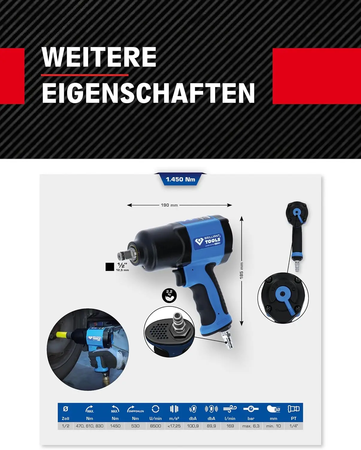 BT160100 1/2インチ空気圧インパクトレンチ、145 - Pneumatic Impact Wrench のレビューと価格
