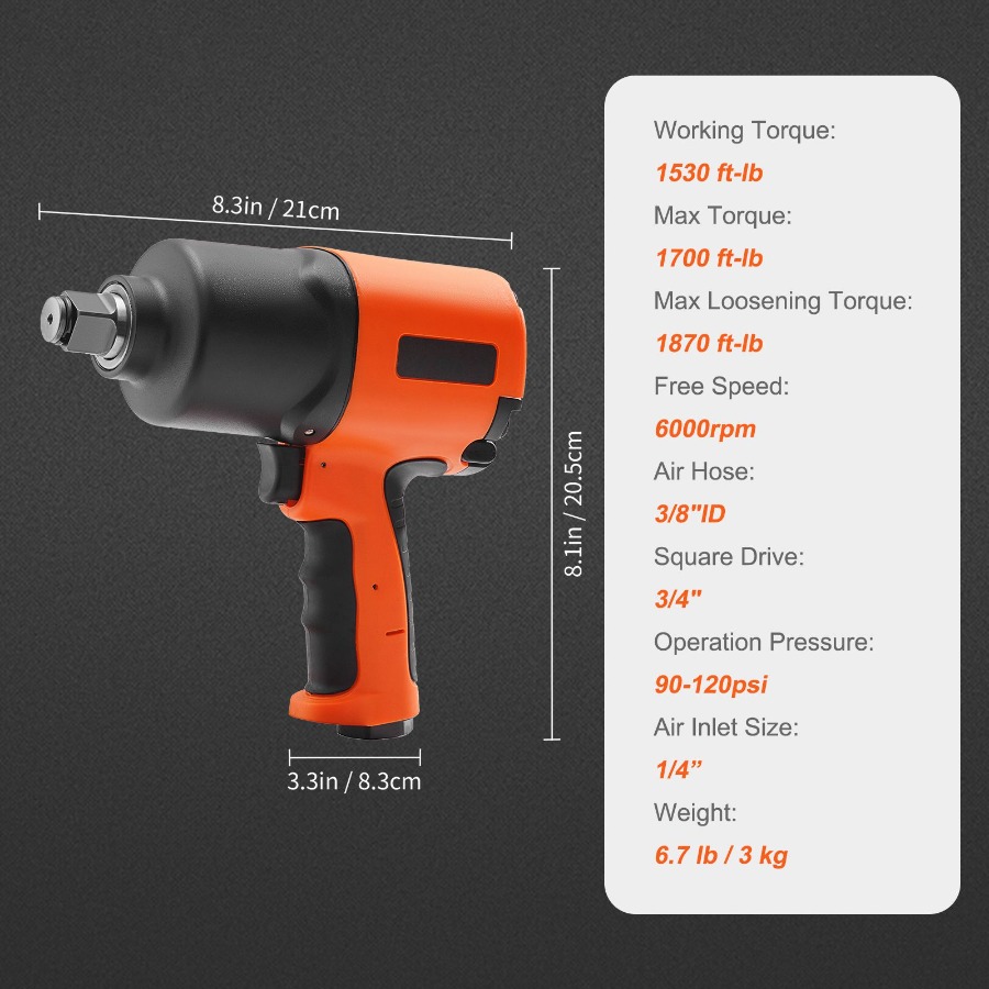 3/4インチドライブエアインパクトレンチ複合空気圧工具、最大 - Pneumatic Impact Wrench のレビューと価格