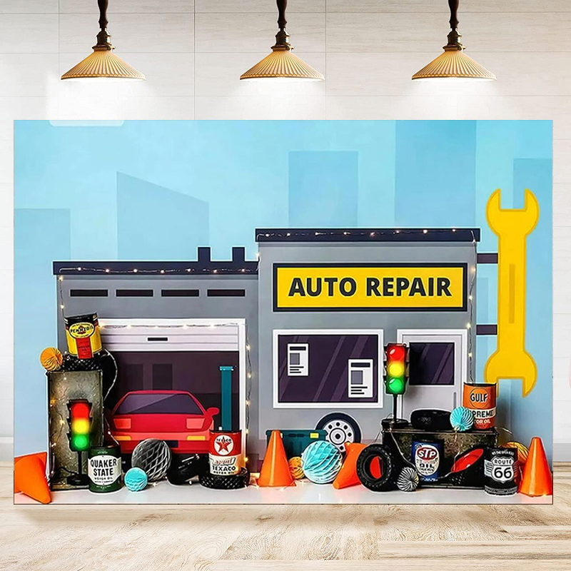 自動車修理工場自動車整備士写真撮影背景幕男の子の誕生日パーテ - Auto Repair Shop Background のレビューと価格