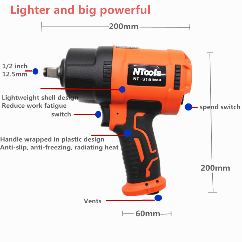 1500 NM インパクト空気圧レンチ、プロの自動車修理空気 - Pneumatic Impact Wrench のレビューと価格