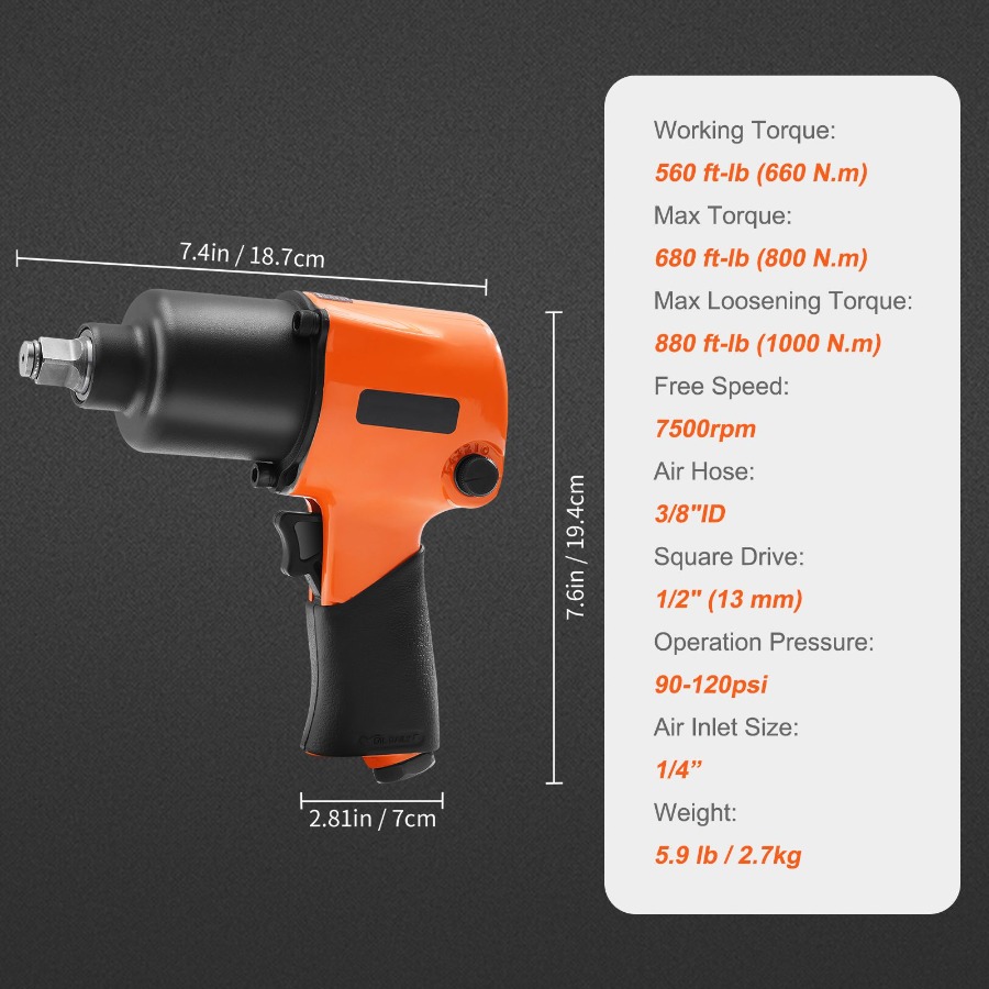 エアインパクトレンチ 1/2インチドライブ 空気圧工具 自動 - Pneumatic Impact Wrench のレビューと価格